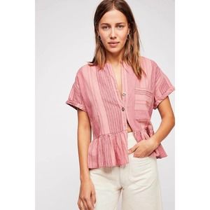 Free People Coral Fly Free Buttondown Blouse